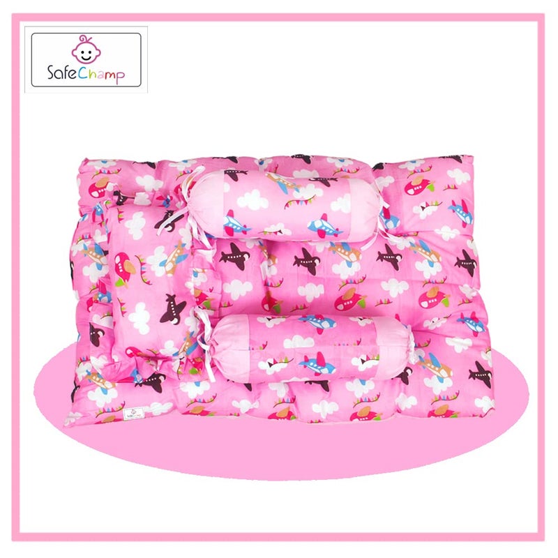 SafeChamp Skyler Baby 4 Piece Bedding Set with Pillow and Bolsters Sleeping Bag and Bedding Set and Feeding Pillow Combo (Pack - 4) (Pink) - Image 4