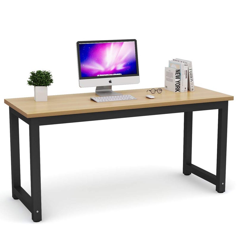 Tribesigns Computer Desk Large Office Desk Computer Table Study Writing Desk for Home Office Walnut  Black Leg 63 X 236 inch