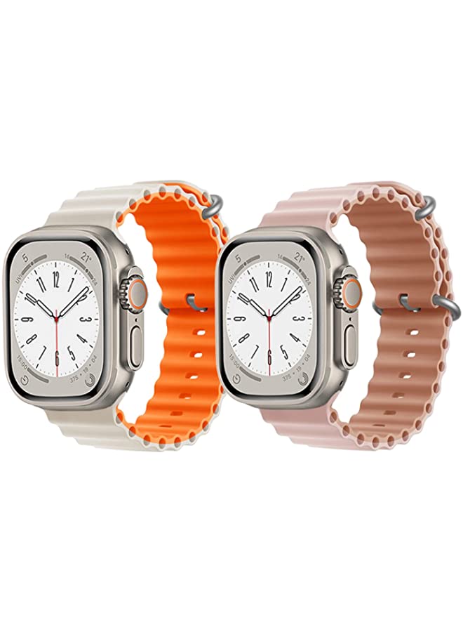 IAF Silicone Ocean Band Strap for Apple Watch Ultra 8 49mm White/Orange Double Side Strap with Pink/Beige Double Side Strap Set of 2
