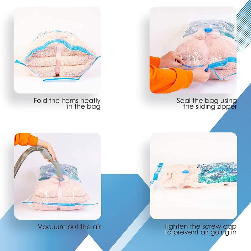 krupasadhya Reusable Ziplock Vacuum Bags for Clothes with Pump space saver vacuum storage bag for TravelPillow BlanketStorage CLoth Bags5 pcs1 pcLarge 2 pcsMedium 2 pcs Small - Image 4