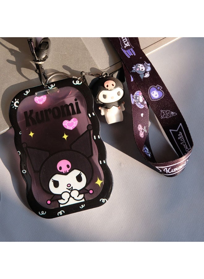 NIBEMINENT 1 - Piece Black KuromiKpop Photo Card Holder Pendant Key Chain ID Badge Holder ID Card Holder Photo Card Protector for School ID Office ID Access Card for Women Girls
