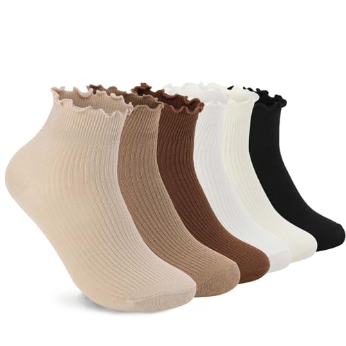 DarkCom 6 Pairs Women's Ruffle Socks Cute Ankle Super Soft Breathable Cool Frilly SocksFor Mary Jane Shoes - Image 1