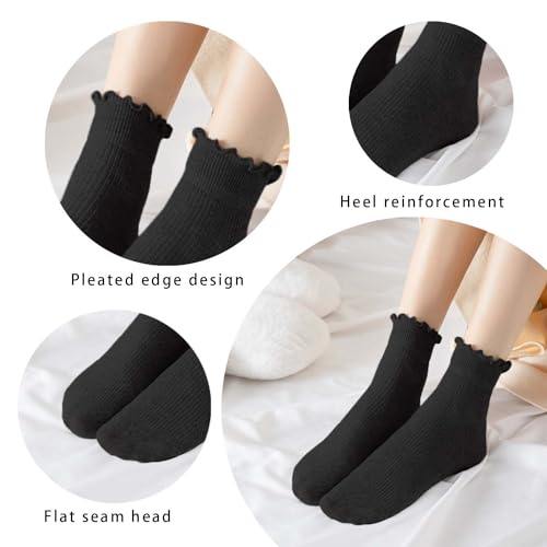 DarkCom 6 Pairs Women's Ruffle Socks Cute Ankle Super Soft Breathable Cool Frilly SocksFor Mary Jane Shoes - Image 2