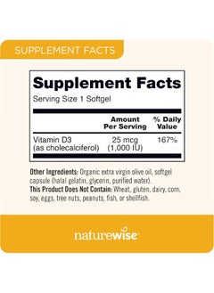 NatureWise Vitamin D3 1000Iu (25 Mcg) Healthy Muscle Function, And Immune Support, Non-Gmo, Gluten Free In Cold-Pressed Olive Oil, Packaging Vary (Mini Softgel), 360 Count  - Image 3