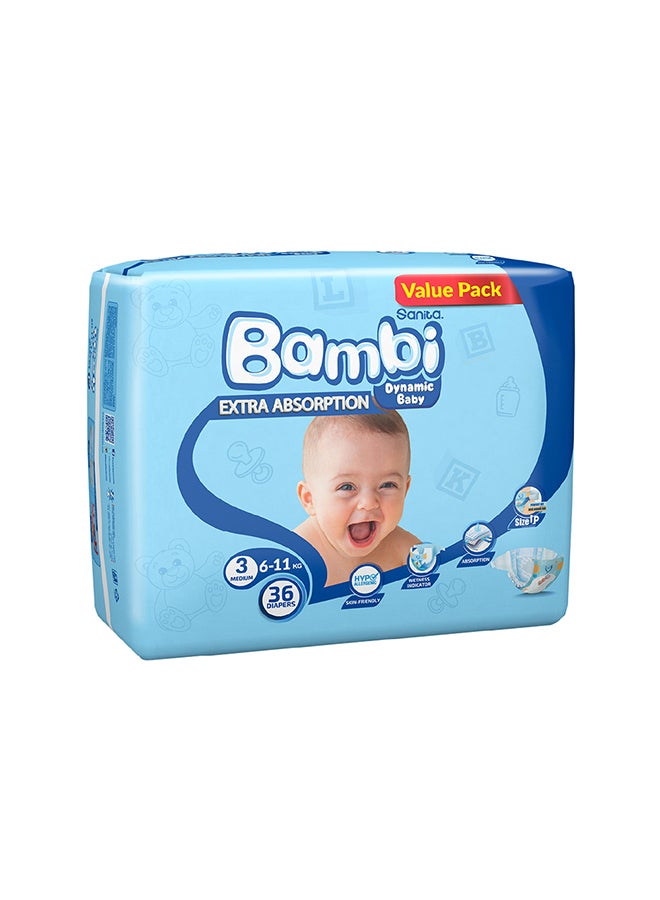Sanita Bambi Size 3, Medium, 6-11 Kg, Value Pack, 36 Diapers - Image 3