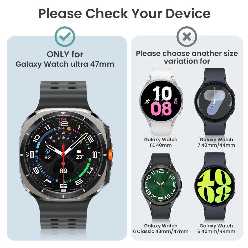 Tensea Multipack for Samsung Galaxy Watch Ultra 2025 / Galaxy Watch 7 Ultra 2024 47mm Accessories, Hard PC Bumper/HD Anti-Fog Tempered Glass Protective Film, Face Cover Set for Women Men - Image 2