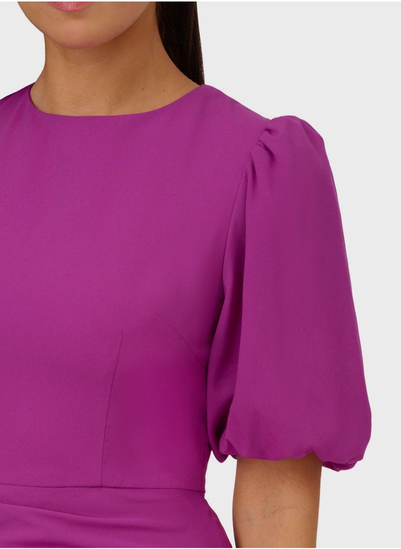 AIDAN MATTOX Balloon Sleeve Waterfall Trim Dress  - Image 3