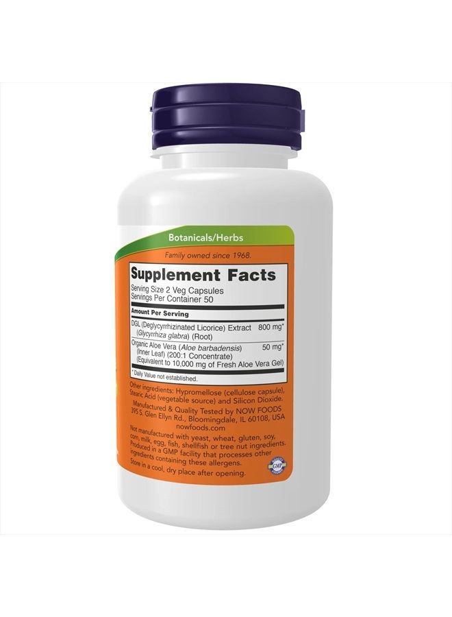 now Supplements, DGL with Aloe Vera (Deglycyrrhizinated Licorice) Dietary Supplement, 100 Veg Capsules - Image 2