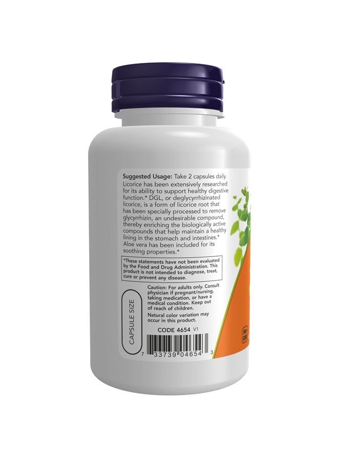 now Supplements, DGL with Aloe Vera (Deglycyrrhizinated Licorice) Dietary Supplement, 100 Veg Capsules - Image 3