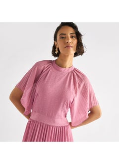 FAV Pleated Maxi Dress with Ruffle Sleeves  - Image 4