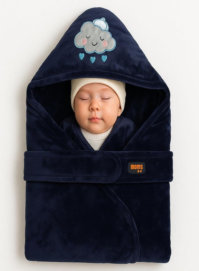 aRIC Baby Hooded Blanket, Shearing Velvet with Cute Design, Plush Winter Wrap (Blue) - Image 1
