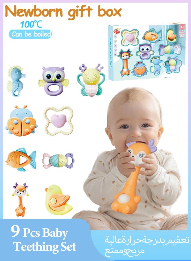 9PCS Baby Teething Set,Baby Teether, Baby Teething Toys,Chew Toy Soft Silicone Baby Teething Set,Safe Smoothened Edges,Boilable Baby Teethers Massage Set for Newborn Infant, 100% Bpa-Free Teether Set for Boys and Girls,New Candy Color Silicone Baby Teether,Infant Soothing Pain Relief for Baby - Image 1