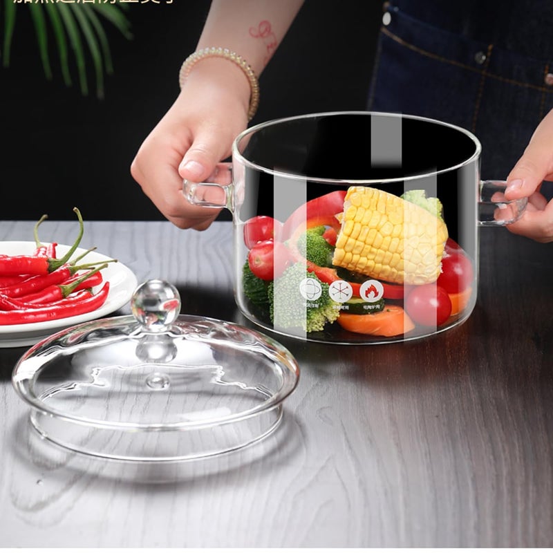 Riavzau Glass Cooking Pots, 1.9L/64OZ Heat-Resistant Borosilicate Glass Saucepan with Cover, Cookware Set Stovetop Pot for Soup, Pasta,& Baby Food (64OZ) - Image 4