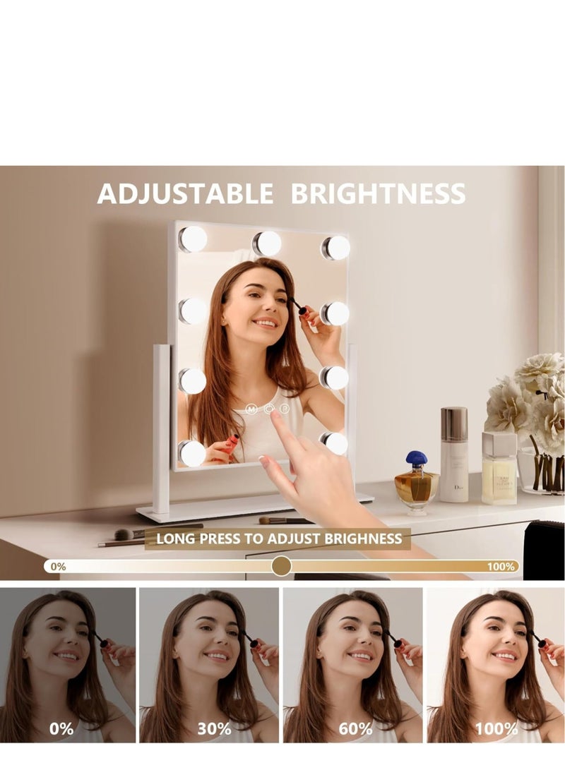 فيبارتي مرآة مكياج LED مع 9 لمبات - مرآة زينة قابلة للتعتيم تعمل باللمس ب 3 ألوان ، إضاءة قابلة للتعديل للمكتب أو غرفة النوم ، مثالية للمكياج ، والعناية الشخصية ، وروتين العناية بالبشرة ، والجمال ، والعناية الشخصية  - Image 4