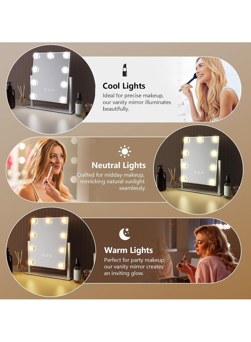 فيبارتي مرآة مكياج LED مع 9 لمبات - مرآة زينة قابلة للتعتيم تعمل باللمس ب 3 ألوان ، إضاءة قابلة للتعديل للمكتب أو غرفة النوم ، مثالية للمكياج ، والعناية الشخصية ، وروتين العناية بالبشرة ، والجمال ، والعناية الشخصية  - Image 5