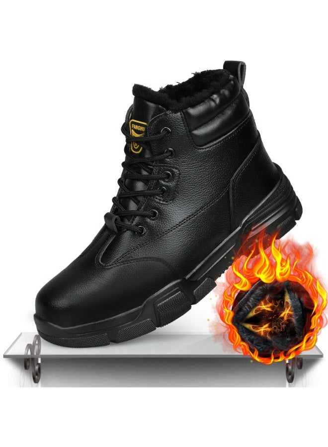 NIBEMINENT أحذية أمان شتوية للرجال مبطنة بالفليس مع مقدمة فولاذية أحذية عمل واقية سميكة ودافئة مضادة للكسر - Image 1