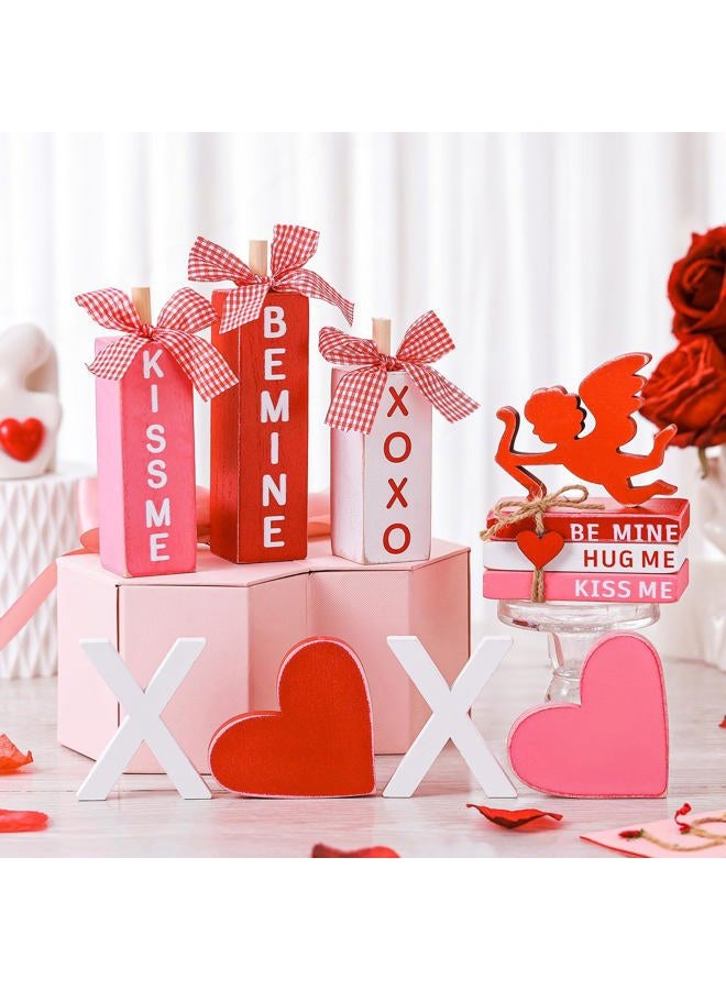 Vercraft 11 Pcs Valentine's Day Tiered Tray Decorations Valentine's Day Table Decoration Wood Faux Books Table Top Decor XOXO Wooden Sign Table Centerpiece for Valentine's Day - Image 5