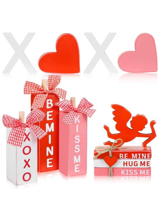 Vercraft 11 Pcs Valentine's Day Tiered Tray Decorations Valentine's Day Table Decoration Wood Faux Books Table Top Decor XOXO Wooden Sign Table Centerpiece for Valentine's Day - Image 1