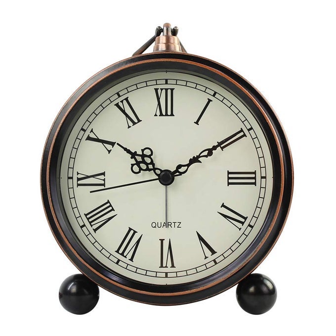 RETRO METAL TABLE CLOCK BATTERY OPERATED NONTICKING SILENT QUARTZ TABLE DESK SMALL ALARM CLOCK DESK CLOCK FOR KIDS BEDROOM LIVING ROOM ROMAN55015