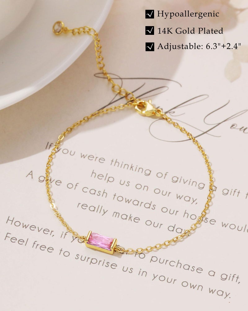 FUNEIA Birthstone Gold Bracelets for Women Non Tarnish Trendy Dainty 14K Gold Plated Bracelet Stack Stackable Blue Green May Emerald Friendship Bracelets Jewelry Gifts for Mom Best Friend - Image 4