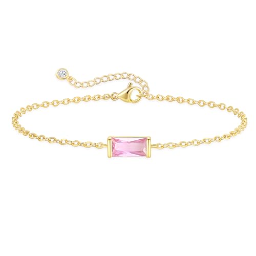 FUNEIA Birthstone Gold Bracelets for Women Non Tarnish Trendy Dainty 14K Gold Plated Bracelet Stack Stackable Blue Green May Emerald Friendship Bracelets Jewelry Gifts for Mom Best Friend - Image 1