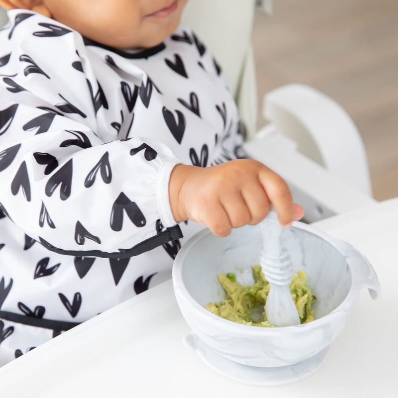 Bumkins Baby Bowl, Silicone Feeding Set with Suction for Baby and Toddler, Includes 4 Spoons and Lid, First Feeding Set, Training Essentials for Baby Led Weaning for Babies 4 Months Up, Marble - Image 2