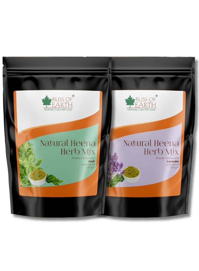 BLISS OF EARTH Bliss of Earth Herbal Henna for Hair Basil & Lavander Special Combo Blended with Herbs Amla, Neem, Babul Gum, & Essential Oils for Long Lasting Hair Color, Hair Nourishment & Health – Pack of 2 x 100g - Image 1