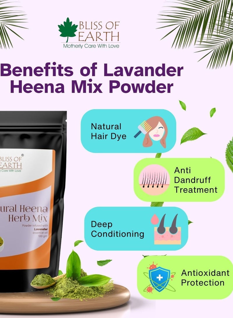 BLISS OF EARTH Bliss of Earth Herbal Henna for Hair Basil & Lavander Special Combo Blended with Herbs Amla, Neem, Babul Gum, & Essential Oils for Long Lasting Hair Color, Hair Nourishment & Health – Pack of 2 x 100g - Image 5
