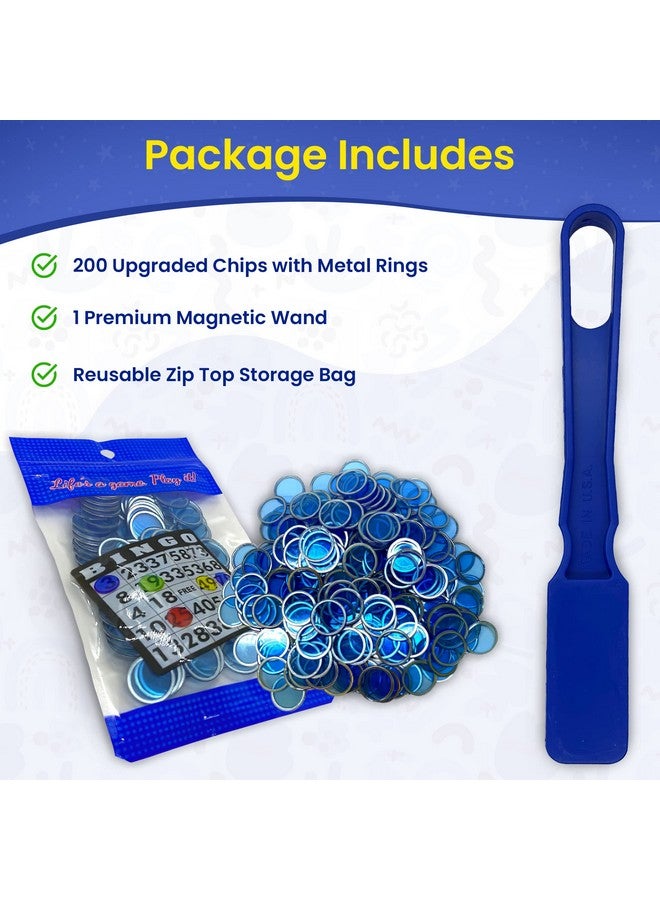 Mr Chips Made In Usa Bingo Magnetic Wand & ¾ Inch Blue Plastic Chips With Metal Rings - 200 Upgraded Pieces Bingo Chips Magnetic, Support American Jobs - Image 2