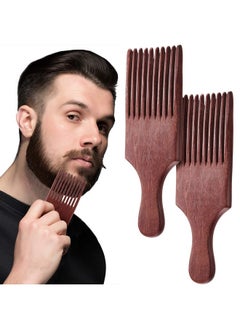 Patelai 2 Pieces Wooden Beard Comb Wood Hair Pick Comb Beard Pick Comb Wooden Hair Picks Long Tooth Detangling Comb For Women Men (Natural Color) (Reddish Brown)  - Image 1