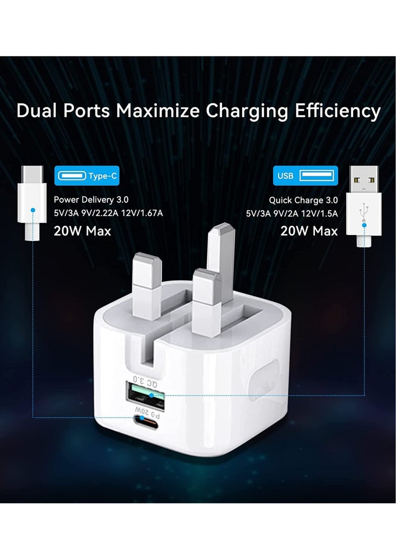 ELTRAZONE 20W USB C Charger Block, 2-Ports [USB-C + USB] Charging Station, QC PD3.0 GaN Fast Charging Block, Type C Power Adapter for iPad Pro/iPhone/Samsung Note/Galaxy (With Cable)  - Image 3