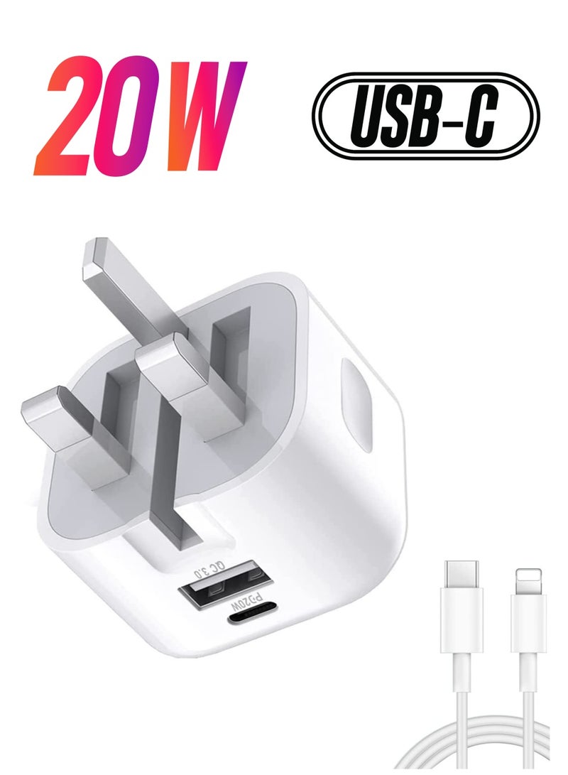 ELTRAZONE 20W USB C Charger Block, 2-Ports [USB-C + USB] Charging Station, QC PD3.0 GaN Fast Charging Block, Type C Power Adapter for iPad Pro/iPhone/Samsung Note/Galaxy (With Cable)  - Image 1