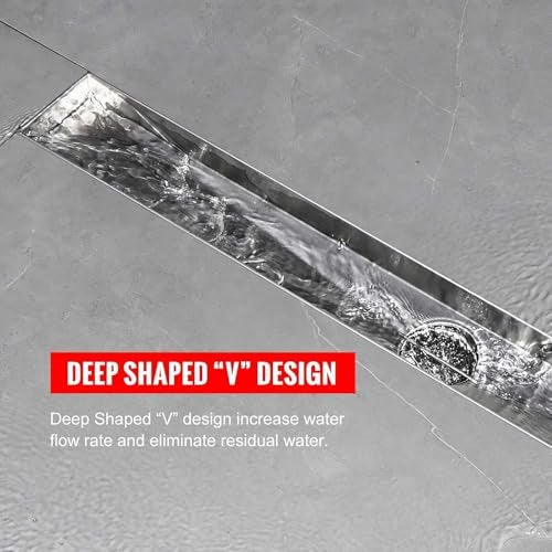 SaniteModar Linear Shower Drain, Linear Drain 28 inch with Tile Insert 2 in 1 Panels, Brushed 304 Stainless Steel Shower Floor Drain,Shower Drain Equipped Adjustable Feet and Hair Filters - Image 2