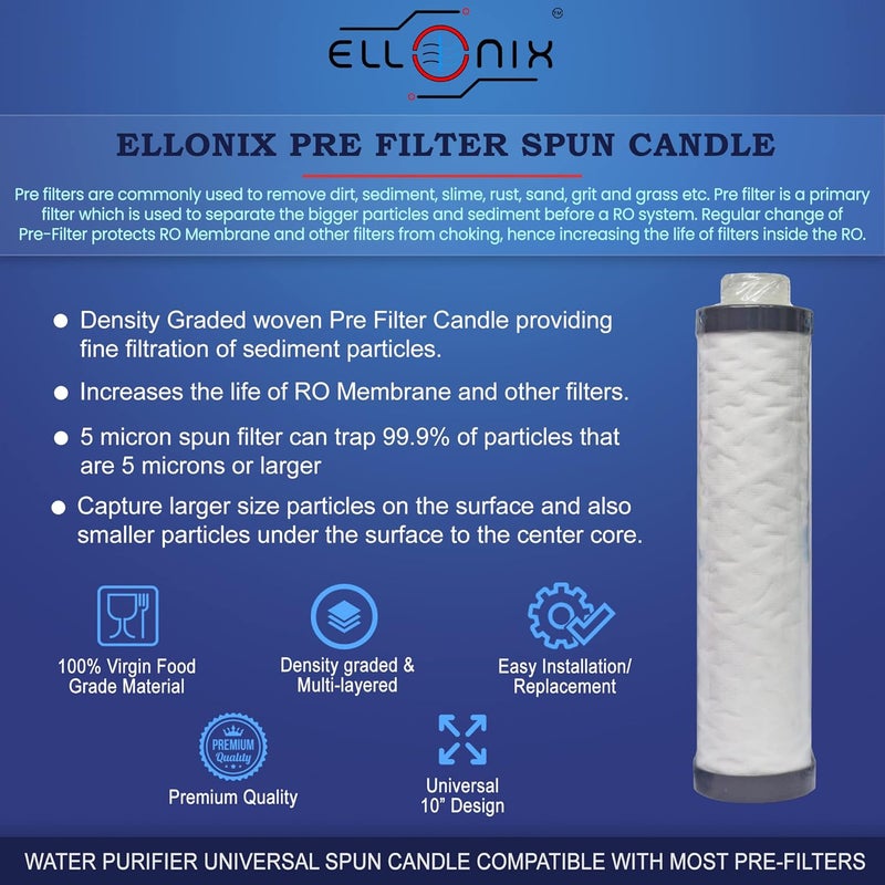 ELLONIX RO PreFilter for Water Purifier LivPure Pre Filter CartridgeKent Pre Filter Housing Aquaguard Pre Filter Cartridge Compatible Balck and White Pre Filter Food Grade 14 inch Pipe Size - Image 2