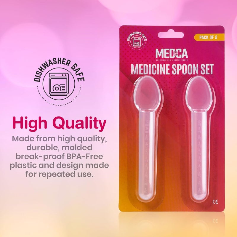 MEDca Calibrated Medicine Spoon for Kids Baby  Toddler  Pack of 2  2 Tsp10 mL Capacity Plastic Oral Liquid Dose Medication Graduated Dispenser - Image 5