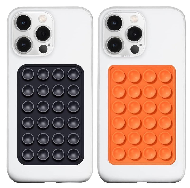 REDWIND Suction Phone Case, Phone Suction Sticker, Silicone Strong Grip Holder for Hands-Free iPhone & Android Mobile, Video Phone Accessory Compatible Mirror, Shower (Black+Orange- Pack of 2) - Image 1