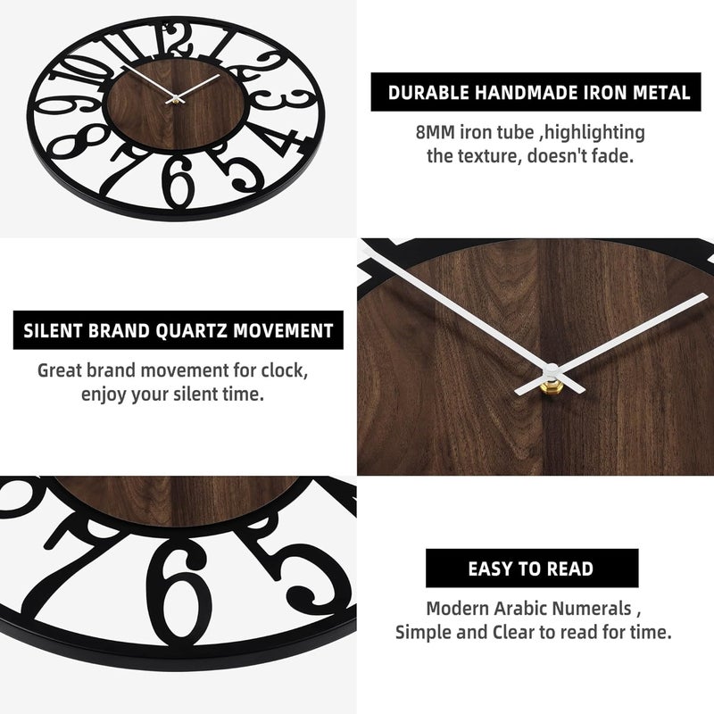 LEIKE Large LED Wall Clocks,Silent,Non Ticking,Battery Operated Rustic Round Modern Big Wood Wall Clock for Living Room, Bedroom,Kitchen,Farmhouse,Office,Home Decor -32" Black,LED,Arabic Number - Image 4