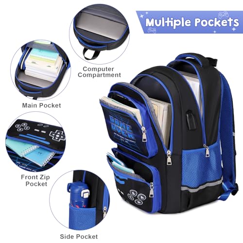 ACESAK Gamer Backpack for Boys - Cool Luminous School Backpack for Boys with Lunch Bag Pencil Case - Kids Elementary Middle School Book Bags for Teen with USB Charging Port (Black - Image 4