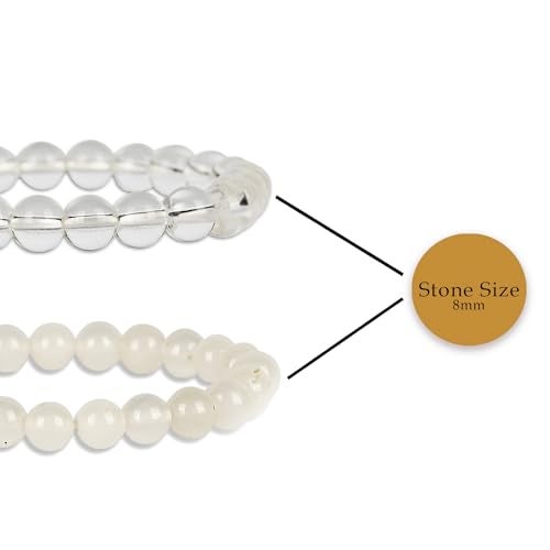 GEMSMANTRA Natural Rock Crystal & Moonstone Stretchable Combo Crystal Bracelet | Lab Certified 8mm Round Cut Beads | Unisex Healing Bracelet for Men & Women | Promotes Strength, Luck & Prosperity - Image 4