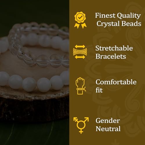 GEMSMANTRA Natural Rock Crystal & Moonstone Stretchable Combo Crystal Bracelet | Lab Certified 8mm Round Cut Beads | Unisex Healing Bracelet for Men & Women | Promotes Strength, Luck & Prosperity - Image 5