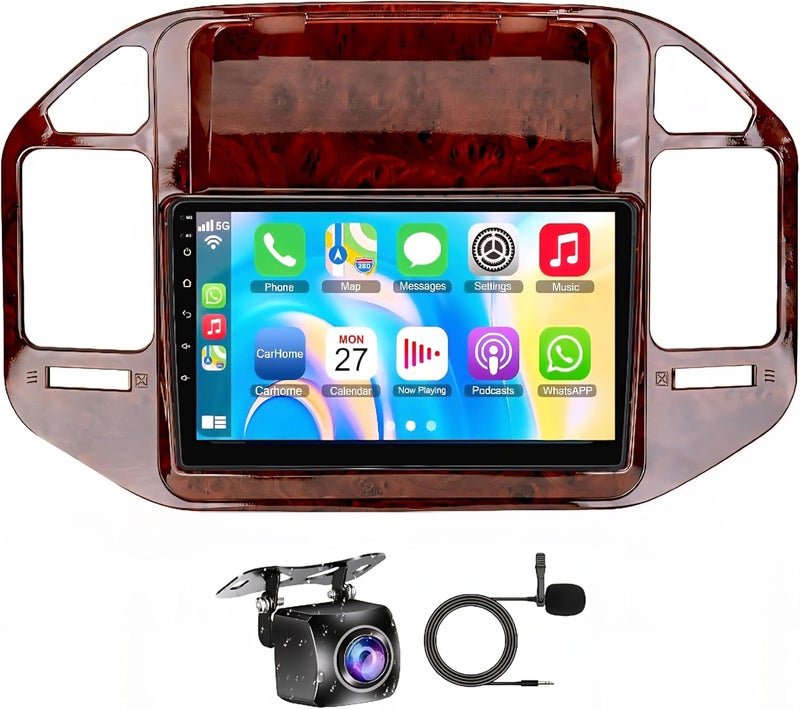 فيريكس ستيريو سيارة ميتسوبيشي باجيرو مناسب، شاشة باجيرو 3 أندرويد 1999-2006، كاربلاي لاسلكي وأندرويد أوتو، واي فاي، نظام ملاحة جي بي إس، بلوتوث، كاميرا خلفية عالية الدقة (4 جيجابايت + 32 جيجابايت كاربلاي لون خشبي) - Image 1