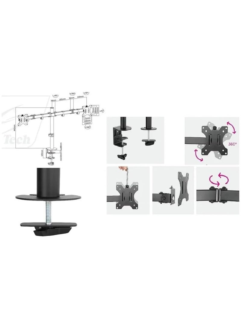 سكيل تك ذراع مفصلية فولاذية أحادية القطب لشاشتين، مناسبة لمعظم الشاشات من ١٣ إلى ٣٢ بوصة، سعة وزن ٨ كجم، قابلة للإمالة والدوران وتعديل الشاشة، لون أسود | SH 024N - Image 4