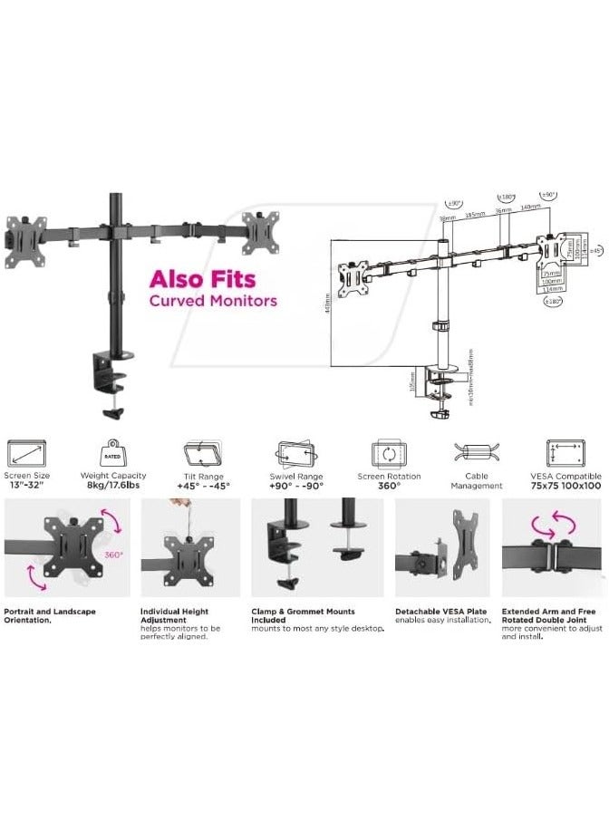 سكيل تك ذراع مفصلية فولاذية أحادية القطب لشاشتين، مناسبة لمعظم الشاشات من ١٣ إلى ٣٢ بوصة، سعة وزن ٨ كجم، قابلة للإمالة والدوران وتعديل الشاشة، لون أسود | SH 024N - Image 5