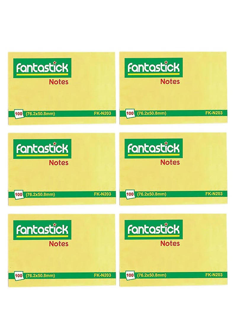 Fantastick 6-Piece Sticky Notes 2x3 Inch Size Yellow  - Image 1