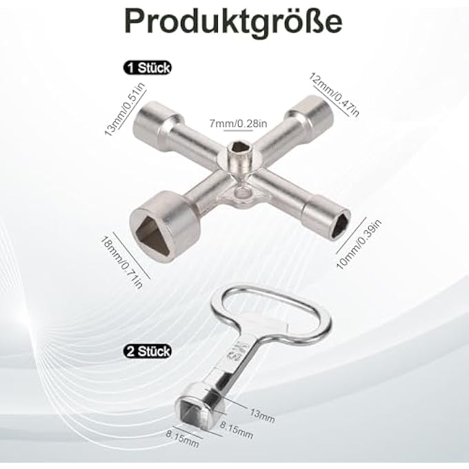 3-PIECE UNIVERSAL KEY SET, SQUARE KEY AND TAP KEY, FOR CONTROLLING RADIATORS, ELEVATORS, CONTROL BOXES AND TAPS (SILVER, 3) - Image 3