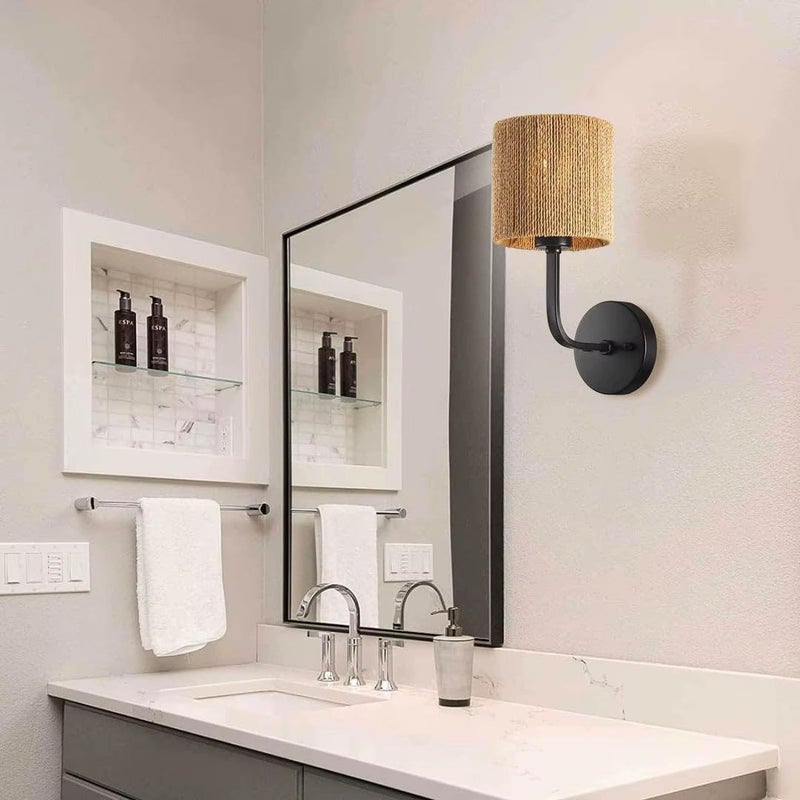 Mushkah Lighting Rustic Wall Lamp with Woven Shade__ - Image 2