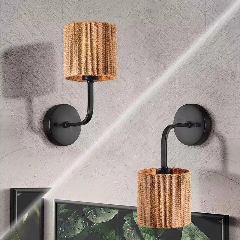 Mushkah Lighting Rustic Wall Lamp with Woven Shade__ - Image 3