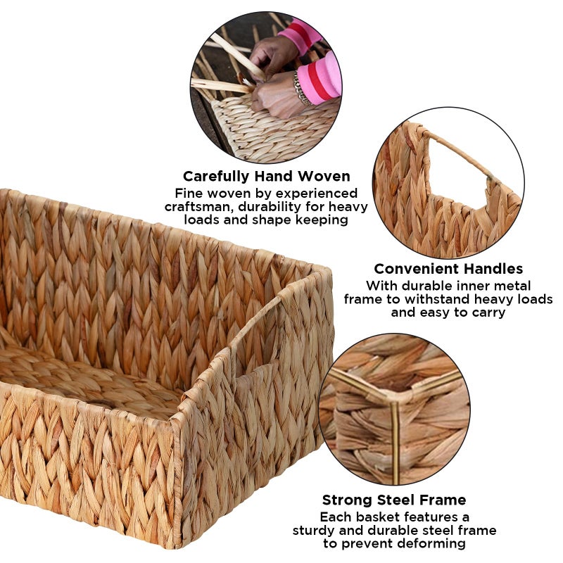 Ollieroo Rattan Storage Baskets, Handwoven Wicker Storage Bins with Built-in Handles, Storage Container Baskets for Shelves, Bedroom, Bathroom, Laundry Room or Kitchen(Natural) - Image 3