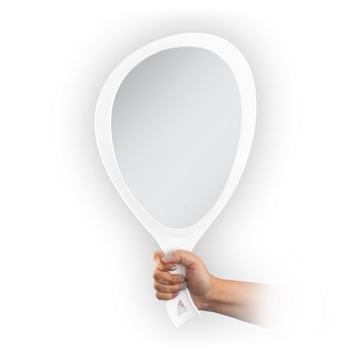 Zadro Salon Professional Extra Large Hand Mirror with Handle, 10" W x 19" L, Multi-Purpose Oval Handheld Mirror with New Distortion-Free Reflection (1, White, Large (Pack of 1)) - Image 1