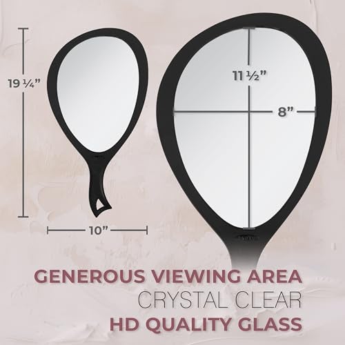 Zadro Salon Professional Extra Large Hand Mirror with Handle, 10" W x 19" L, Multi-Purpose Oval Handheld Mirror with New Distortion-Free Reflection (1, White, Large (Pack of 1)) - Image 2